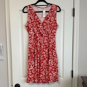 Coral Floral Midi Dress with Pockets